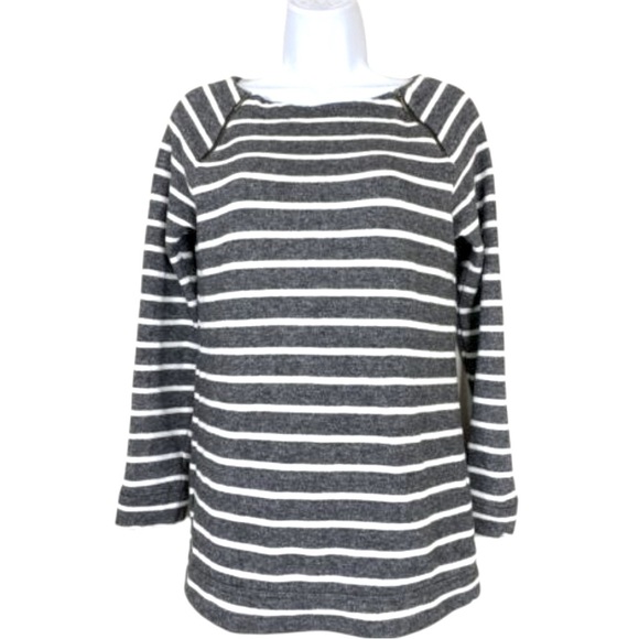LOFT Size Small Gray/White Striped French Terry Tunic Sweater w/Shoulder Zippers - Picture 1 of 7
